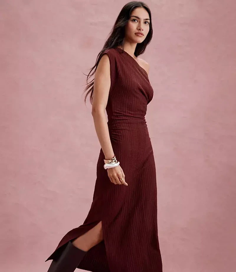 Petite Asymmetrical Ruched Midi Dress