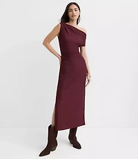 Petite Asymmetrical Ruched Midi Dress