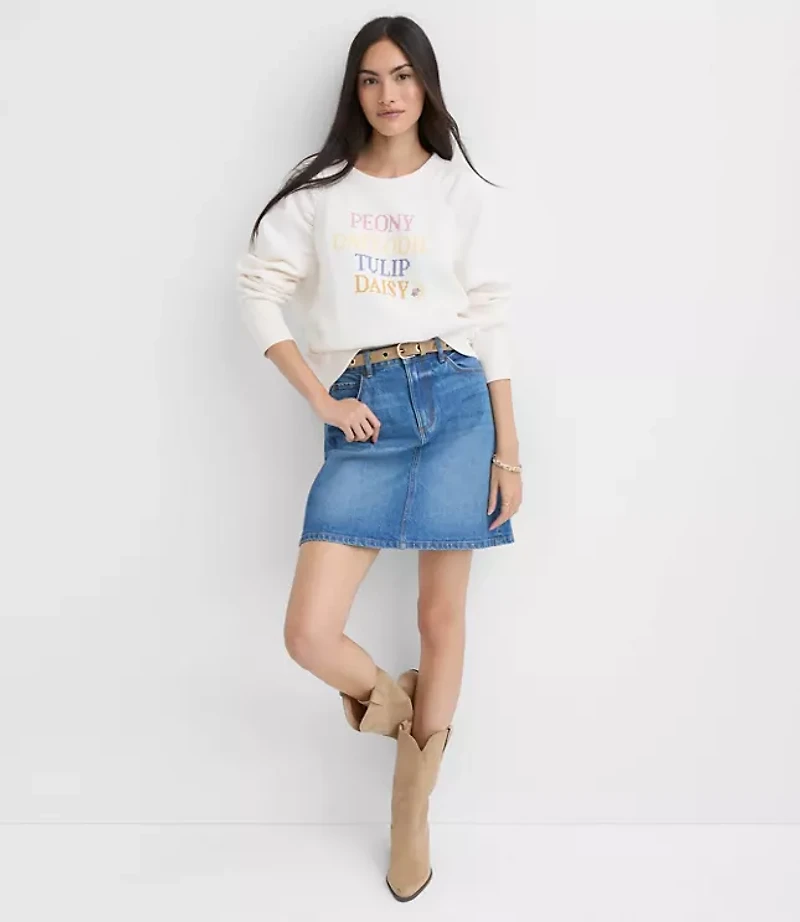 Petite Floral Embroidered Shirred Shoulder Sweatshirt
