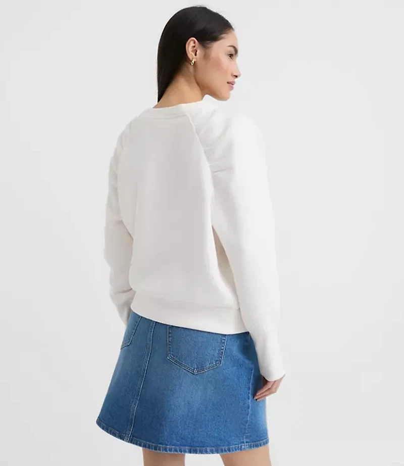 Petite Floral Embroidered Shirred Shoulder Sweatshirt