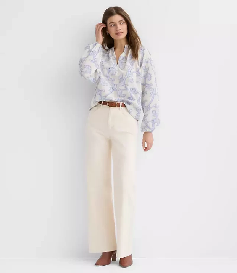 Petite Paisley Jacquard Split Neck Blouse