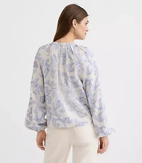 Petite Paisley Jacquard Split Neck Blouse