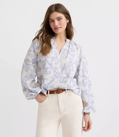 Petite Paisley Jacquard Split Neck Blouse