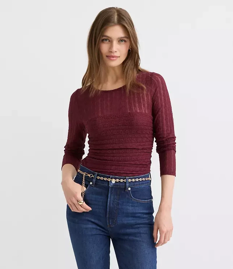 Petite Lace Ruched Bodice Top