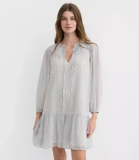 Petite Paisley Smocked Tie Neck Mini Dress