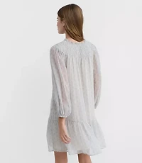 Petite Paisley Smocked Tie Neck Mini Dress