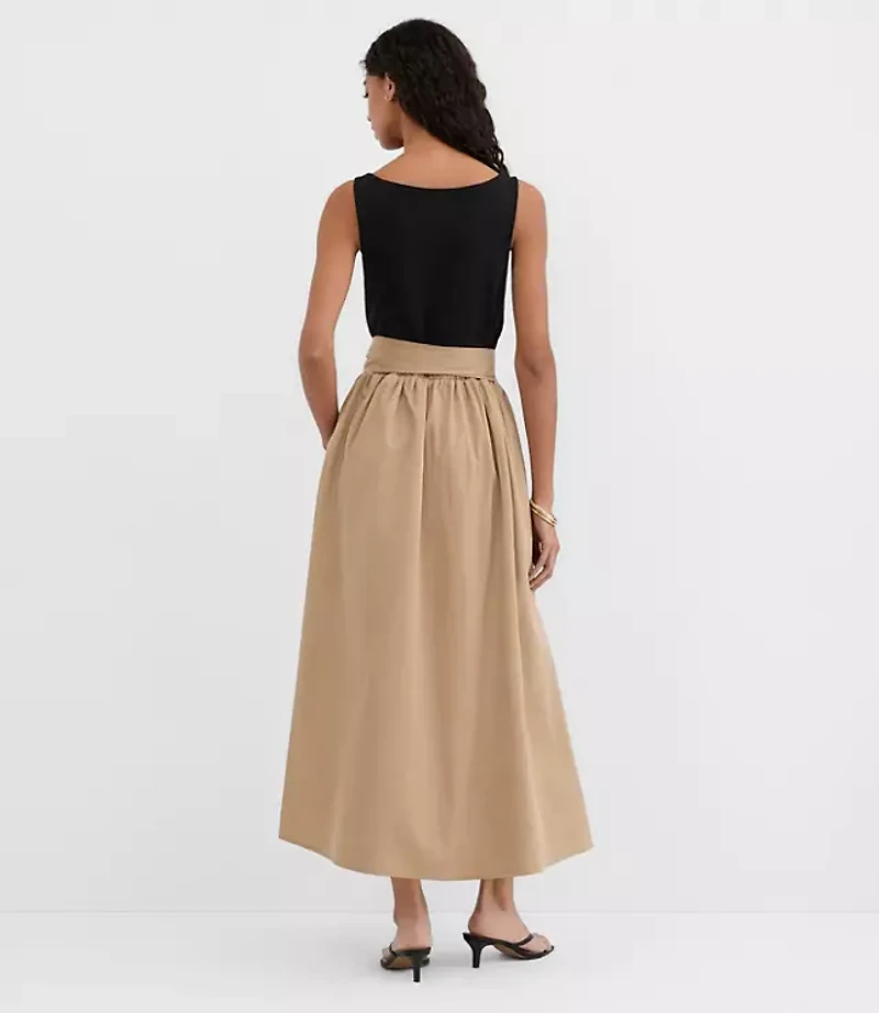 Petite Tie Waist Mixed Media Midi Pocket Dress