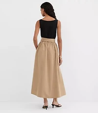 Petite Tie Waist Mixed Media Midi Pocket Dress