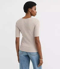 Petite Stripe Perfect Ribbed Elbow Sleeve Tee