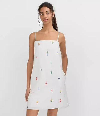 Nautical Linen Cotton Strappy Mini Pocket Dress