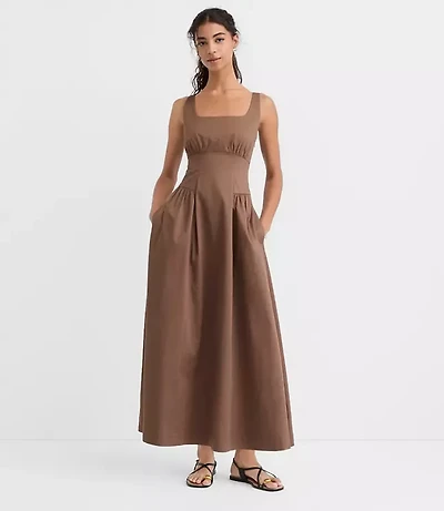 Seamed Waist Midi Pocket Dress