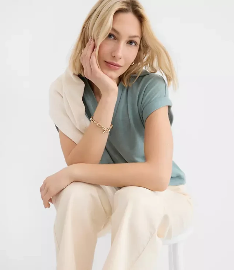 Petite Collared Split Neck Top