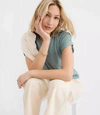 Petite Collared Split Neck Top