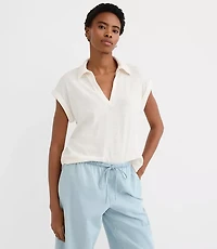 Petite Collared Split Neck Top