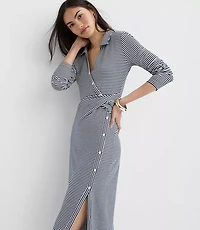 Petite Striped Button Twist Midi Dress