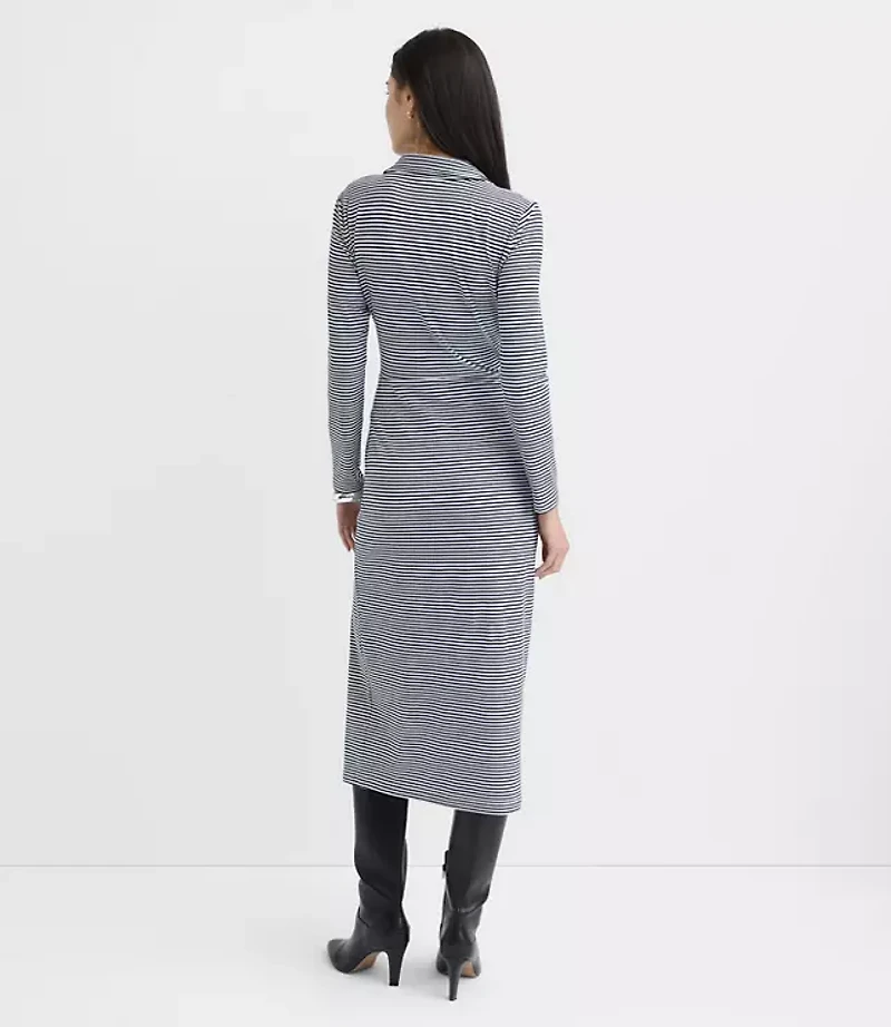 Petite Striped Button Twist Midi Dress
