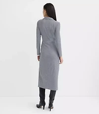 Petite Striped Button Twist Midi Dress