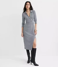 Petite Striped Button Twist Midi Dress