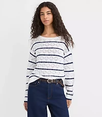 Striped Pointelle Boatneck Sweater