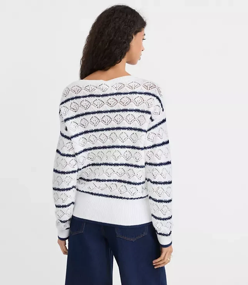 Striped Pointelle Boatneck Sweater