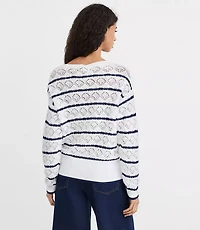 Striped Pointelle Boatneck Sweater