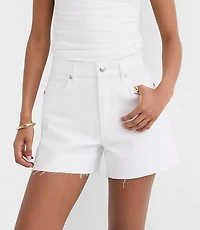 Rivete Petite High Rise Cut Off Denim Shorts White