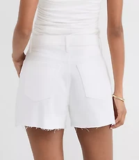 Rivete Petite High Rise Cut Off Denim Shorts White