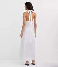 Linen Cotton Midi Pocket Halter Dress
