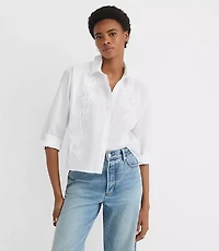 Petite Floral Embroidered Poplin Everyday Abbreviated Shirt