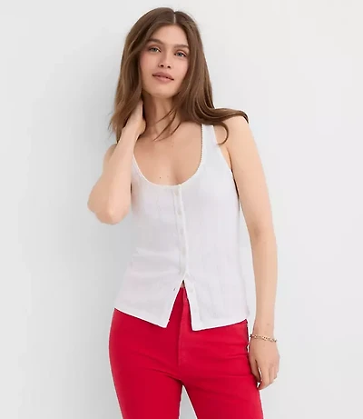 Scalloped Pointelle Button Tank Top