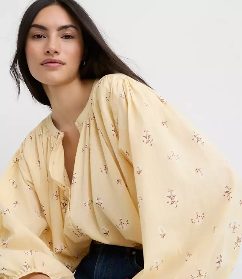 Petite Floral Balloon Sleeve Blouse