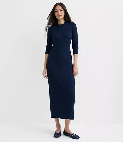 Petite Ribbed Shoulder Button Midi Dress