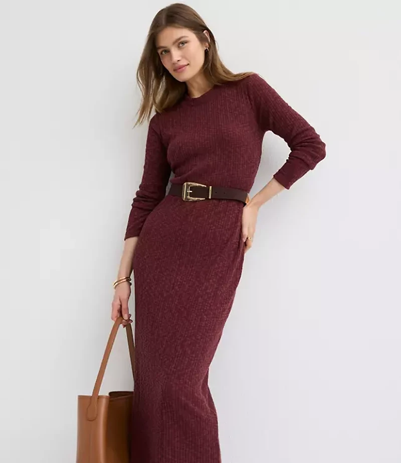 Petite Ribbed Shoulder Button Midi Dress