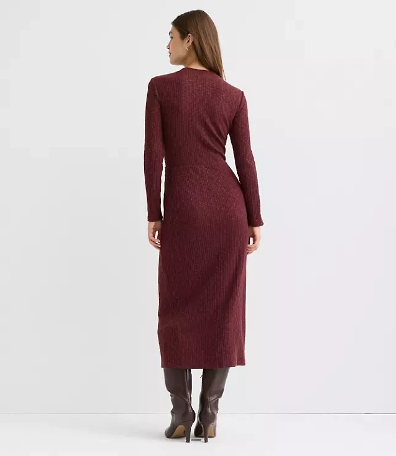 Petite Ribbed Shoulder Button Midi Dress