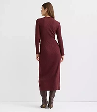Petite Ribbed Shoulder Button Midi Dress
