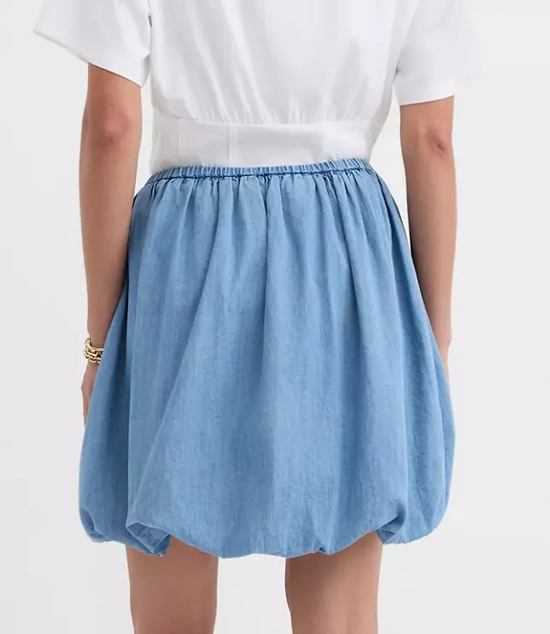 Tall Chambray Ruched Bubble Mini Skirt