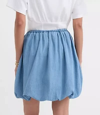 Tall Chambray Ruched Bubble Mini Skirt