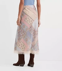 Patchwork Lace Trim Bias Midi Skirt