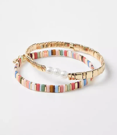 Pearlized Multicolored Tortoiseshell Print Chicklet Bracelet Set