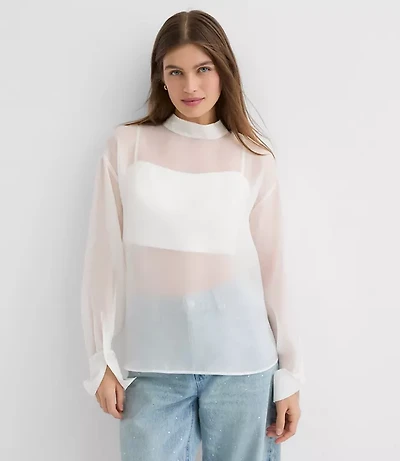 Petite Satin Cami Mock Neck Blouse