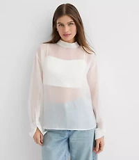 Petite Satin Cami Mock Neck Blouse