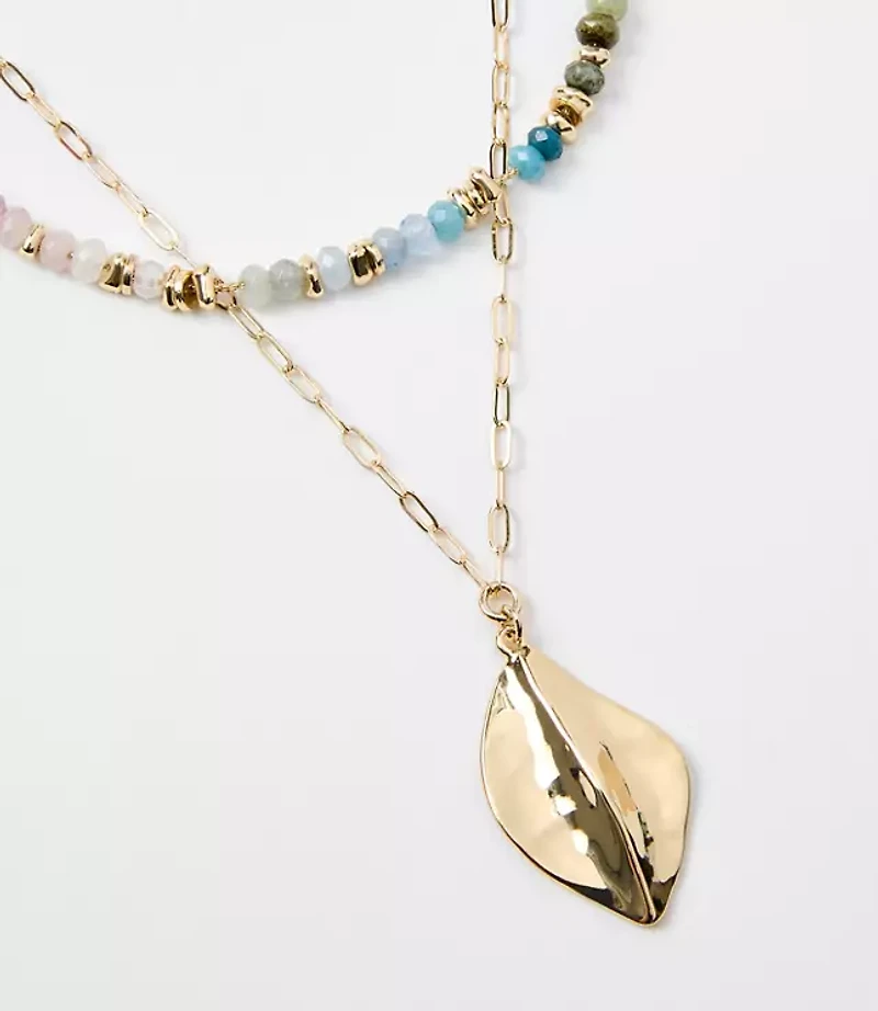 Rainbow Beaded Layered Charm Necklace