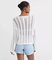 Petite LOFT Beach Striped Open Stitch Boatneck Sweater