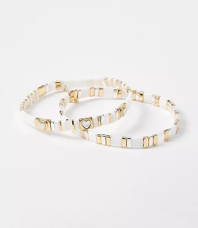 Heart Mother Of Pearl Chicklet Bracelet Set