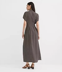 Pindot Pleated Midi Pocket Shirtdress