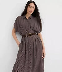 Pindot Pleated Midi Pocket Shirtdress