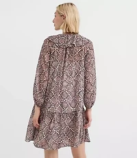 Snake Print Ruffle Tie Neck Mini Dress