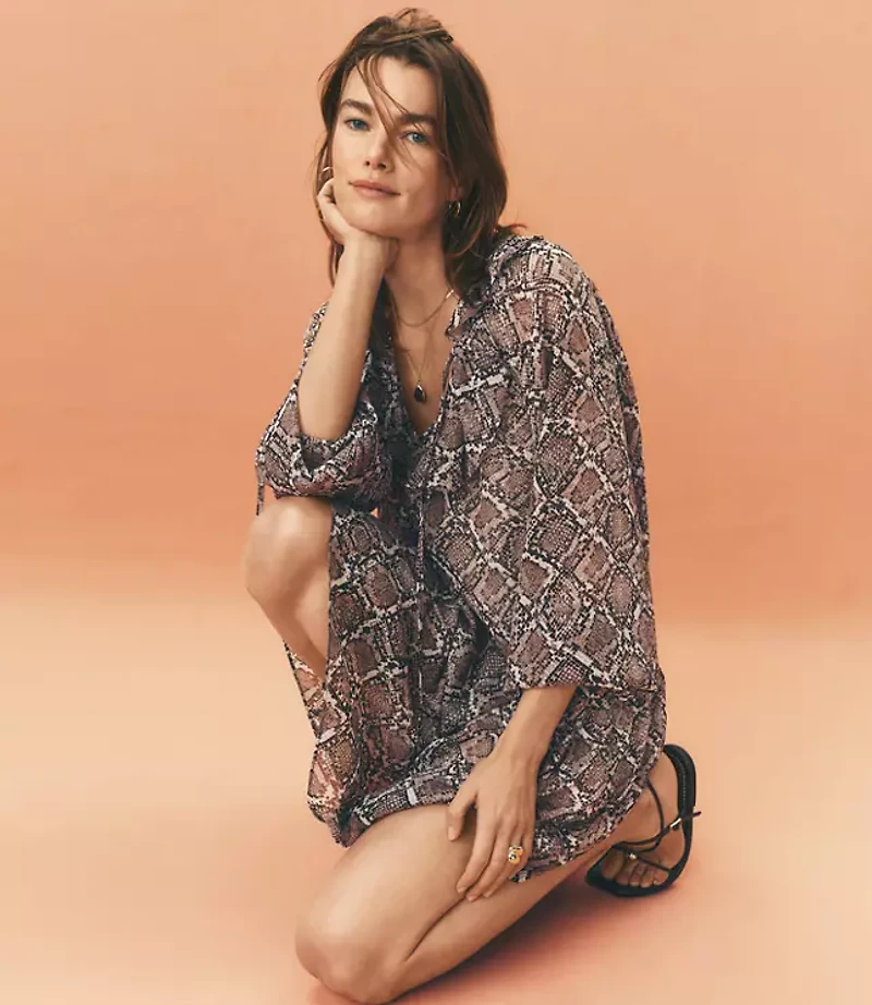 Snake Print Ruffle Tie Neck Mini Dress