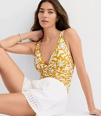 LOFT Beach Palm Ruched Crossback One Piece Swimsuit