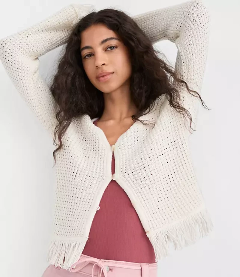 Fringe V-Neck Cardigan